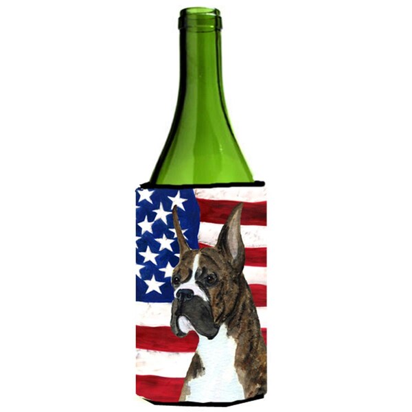 Carolines Treasures Usa American Flag With Boxer Wine Bottle   Hugger - 24 oz. - SS4035LITERK