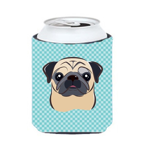 Carolines Treasures Checkerboard Blue Fawn Pug Can Or Bottle Hugger- 12 Oz. - BB1200CC