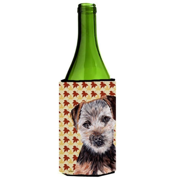 Carolines Treasures Norfolk Terrier Puppy Fall Leaves Wine bottle sleeve Hugger  24 Oz. - SC9687LITERK
