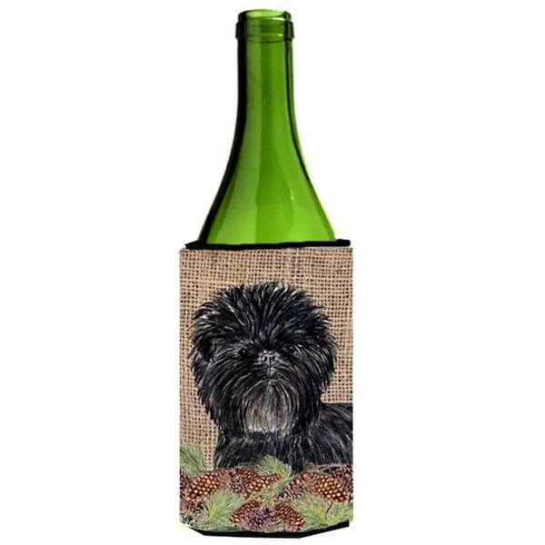 Carolines Treasures Affenpinscher On Faux Burlap With Pine Cones Wine bottle sleeve Hugger - 24 oz. - SS4100LITERK