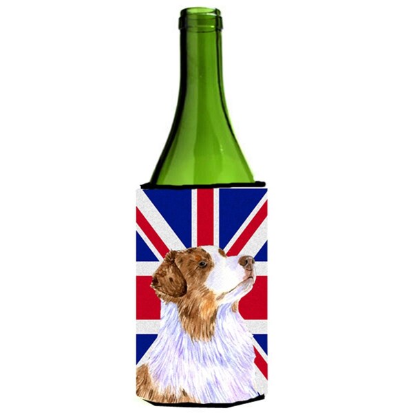 Carolines Treasures Australian Shepherd With English Union Jack British Flag Wine bottle sleeve Hugger - 24 Oz. - LH9470LITERK