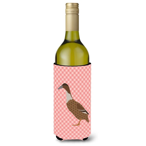 Carolines Treasures Dutch Hook Bill Duck Pink Check Wine Bottle Beverge Insulator Hugger - BB7861LITERK