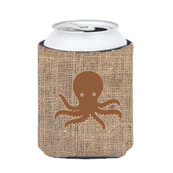 Carolines Treasures Octopus Burlap And Brown Can Or Bottle  Hugger - BB1090-BL-BN-CC