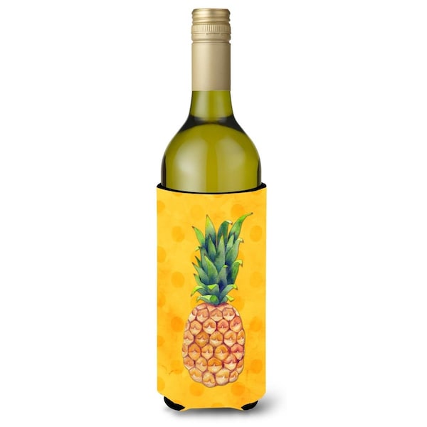 Carolines Treasures Pineapple Yellow Polkadot Wine Bottle Beverge Insulator Hugger - BB8192LITERK