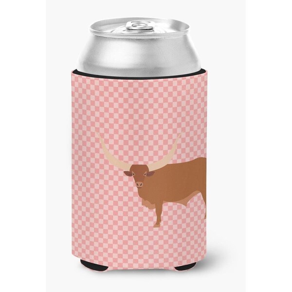 Carolines Treasures Ankole-Watusu Cow Pink Check Can or Bottle Hugger - BB7823CC