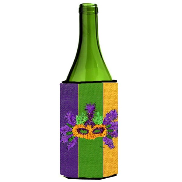 Carolines Treasures Mardi Grass With Feathers Wine bottle sleeve Hugger - 24 oz. - 8369LITERK