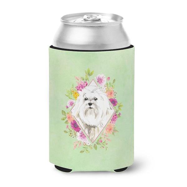 Carolines Treasures Maltese Green Flowers Can or Bottle Hugger - CK4383CC