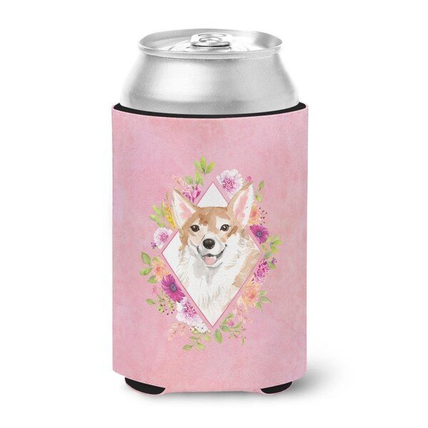 Carolines Treasures Corgi Pink Flowers Can or Bottle Hugger - CK4243CC