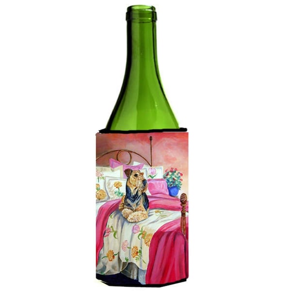 Carolines Treasures Airedale Waiting On Mom Wine Bottle   Hugger - 24 oz. - 7006LITERK