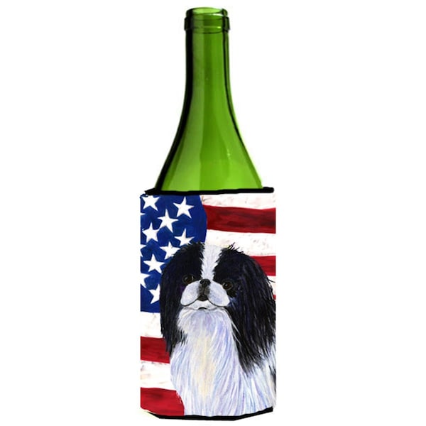 Carolines Treasures Usa American Flag With Japanese Chin Wine bottle sleeve Hugger - SS4223LITERK