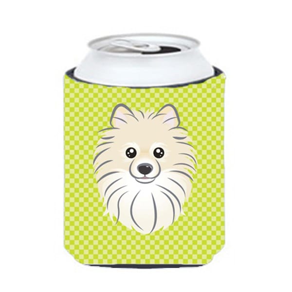 Carolines Treasures Checkerboard Lime Green Pomeranian Can Or Bottle Hugger- 12 Oz. - BB1269CC