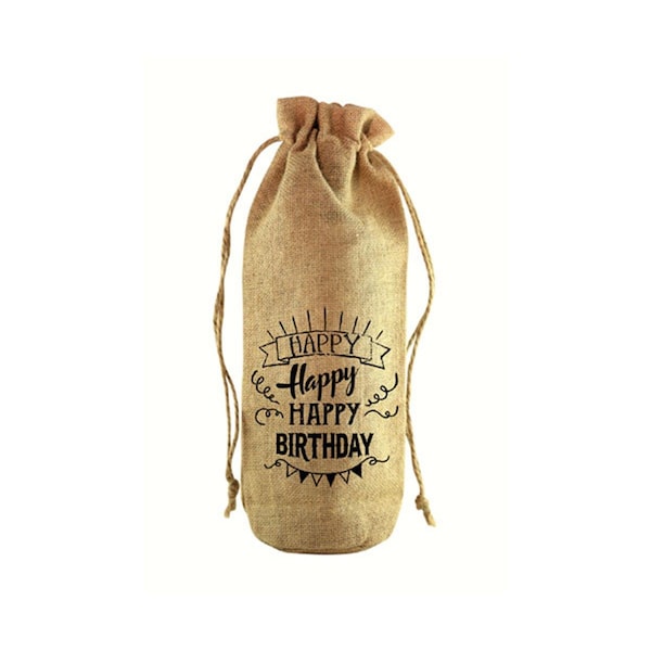 Zees Creations Happy Happy Birthday Jute Wine Bottle Sack - JB1007