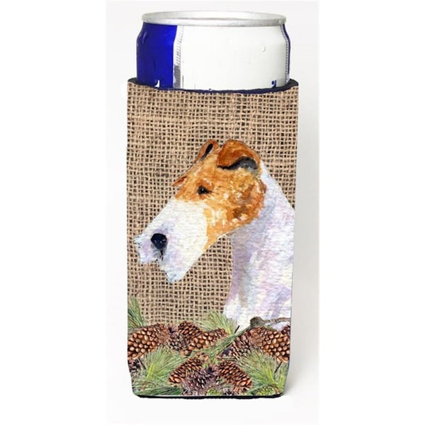 Carolines Treasures Fox Terrier On Faux Burlap With Pine Cones Michelob Ultra bottle sleeve for Slim Can - SS4069MUK