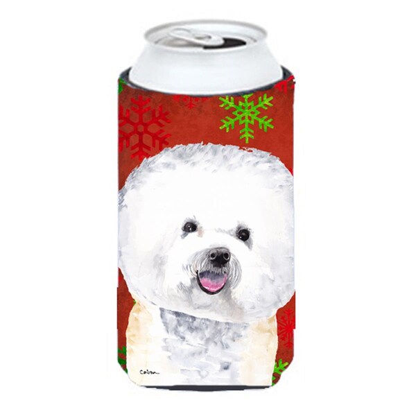 Carolines Treasures Bichon Frise Red And Green Snowflakes Holiday Christmas Tall Boy bottle sleeve Hugger - SC9402TBC