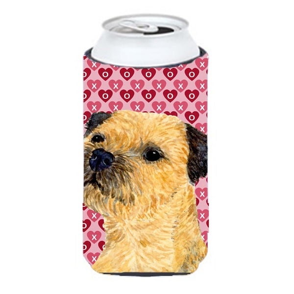 Carolines Treasures Border Terrier Hearts Love And Valentines Day Portrait Tall Boy   Hugger - 22 To 24 oz. - LH9143TBC