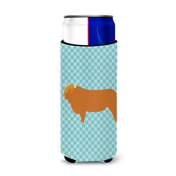 Carolines Treasures Highland Cow Blue Check Michelob Ultra Hugger for Slim Cans - BB7994MUK