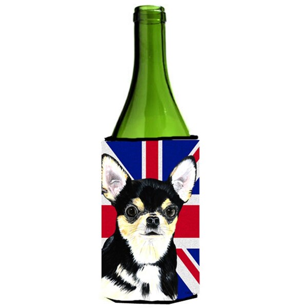 Carolines Treasures Chihuahua With English Union Jack British Flag Wine bottle sleeve Hugger - 24 Oz. - SC9856LITERK