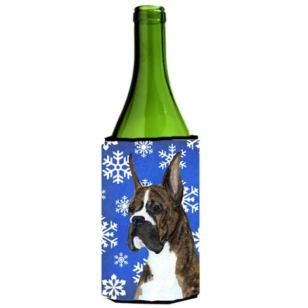 Carolines Treasures Boxer Winter Snowflakes Holiday Wine bottle sleeve Hugger - 24 oz. - SS4646LITERK