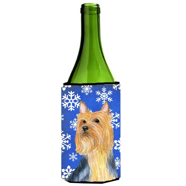 Carolines Treasures Silky Terrier Winter Snowflakes Holiday Wine bottle sleeve Hugger - 24 oz. - LH9271LITERK