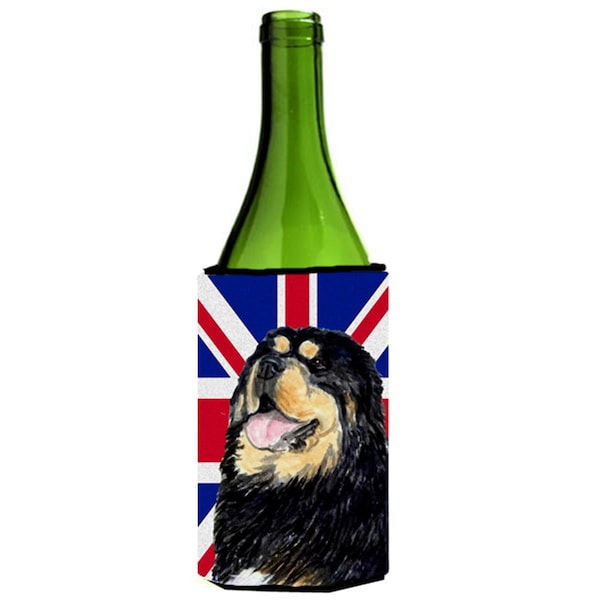 Carolines Treasures Tibetan Spaniel With English Union Jack British Flag Wine bottle sleeve Hugger - 24 Oz. - SS4954LITERK