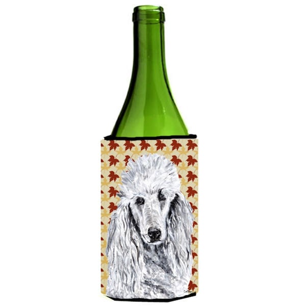 Carolines Treasures White Standard Poodle Fall Leaves Wine bottle sleeve Hugger  24 Oz. - SC9679LITERK