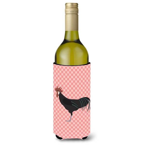Carolines Treasures Minorca Ctalalan Chicken Pink Check Wine Bottle Beverge Insulator Hugger - BB7841LITERK