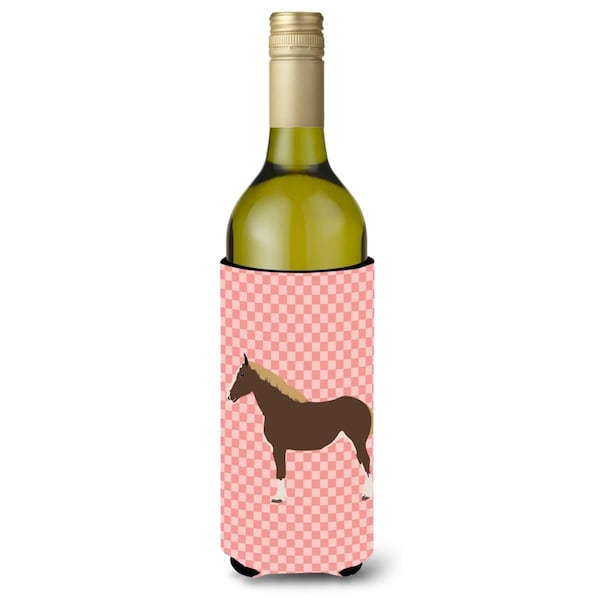 Carolines Treasures Percheron Horse Pink Check Wine Bottle Beverge Insulator Hugger - BB7906LITERK