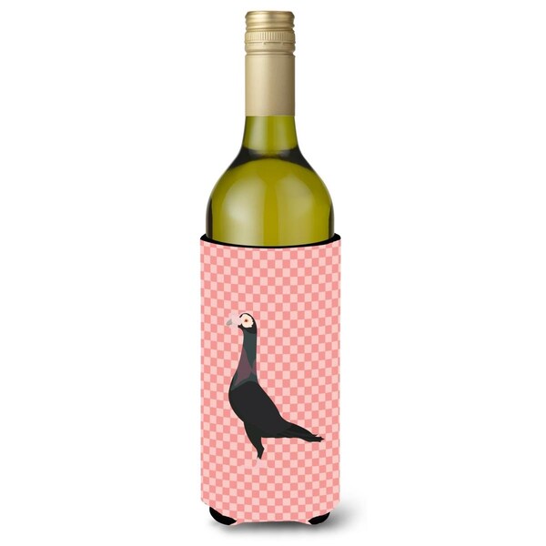 Carolines Treasures English Carrier Pigeon Pink Check Wine Bottle Beverge Insulator Hugger - BB7945LITERK