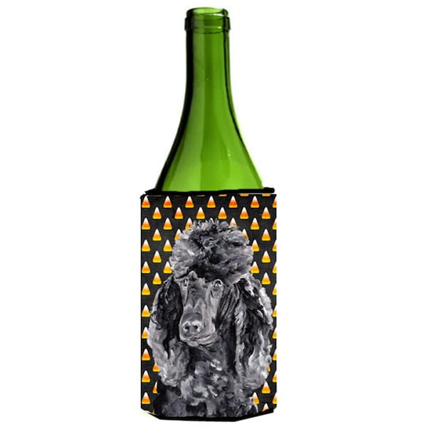 Carolines Treasures Black Standard Poodle Candy Corn Halloween Wine bottle sleeve Hugger  24 Oz. - SC9650LITERK