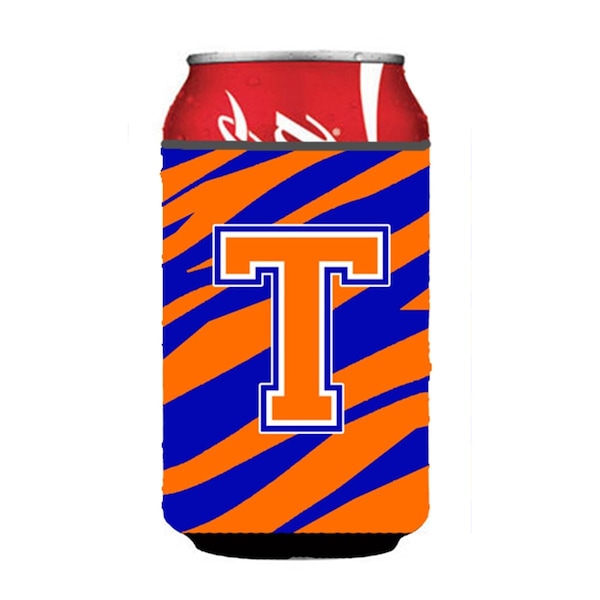 Carolines Treasures Letter T Initial Monogram - Tiger Stripe - Blue Orange Can Or Bottle  Hugger - CJ1023-TCC