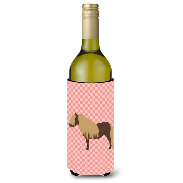 Carolines Treasures Shetland Pony Horse Pink Check Wine Bottle Beverge Insulator Hugger - BB7914LITERK