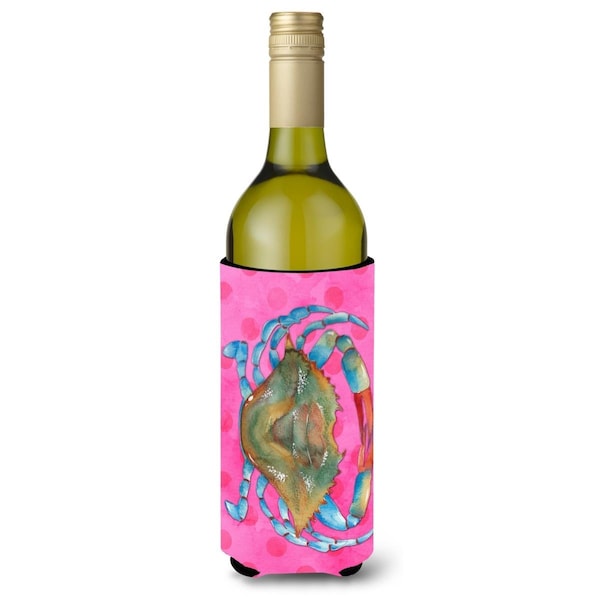 Carolines Treasures Blue Crab Pink Polkadot Wine Bottle Beverge Insulator Hugger - BB8249LITERK
