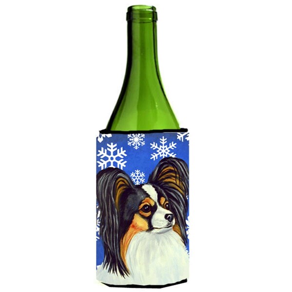 Carolines Treasures Papillon Winter Snowflakes Holiday Wine bottle sleeve Hugger - 24 oz. - LH9300LITERK