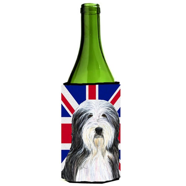 Carolines Treasures Bearded Collie With English Union Jack British Flag Wine bottle sleeve Hugger - 24 Oz. - SS4939LITERK