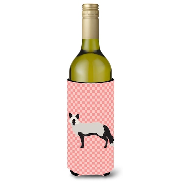 Carolines Treasures Silver Fox Pink Check Wine Bottle Beverge Insulator Hugger - BB7871LITERK