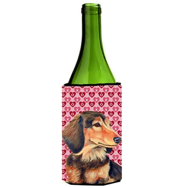 Carolines Treasures Dachshund Hearts Love Valentines Day Portrait Wine bottle sleeve Hugger - LH9166LITERK