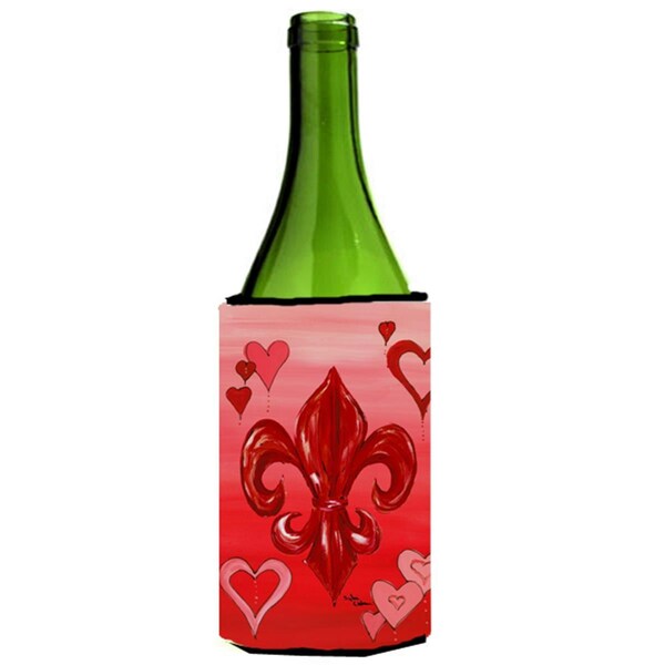 Carolines Treasures Valentines Day Fleur de lis Wine Bottle   Hugger - 8136LITERK