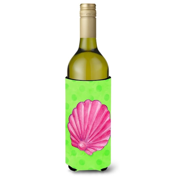 Carolines Treasures Pink Sea Shell Green Polkadot Wine Bottle Beverge Insulator Hugger - BB8240LITERK