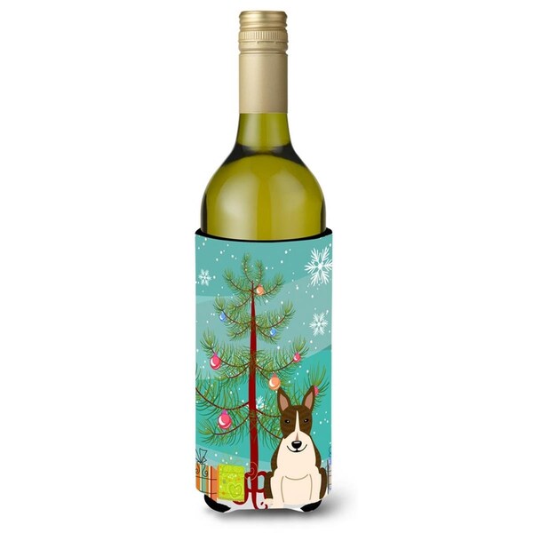 Carolines Treasures Merry Christmas Tree Bull Terrier Dark Brindle Wine Bottle Beverge Insulator Hugger - BB4261LITERK