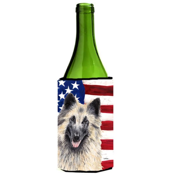 Carolines Treasures USA American Flag with Belgian Tervuren Wine Bottle   Hugger - SC9116LITERK