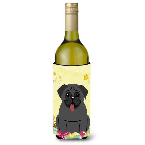Carolines Treasures Easter Eggs Pug Black Wine Bottle Beverge Insulator Hugger - BB6006LITERK