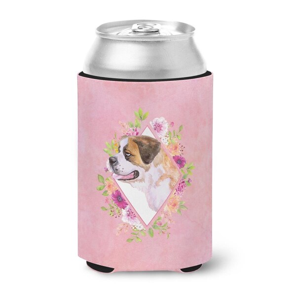 Carolines Treasures Saint Bernard No.1 Pink Flowers Can or Bottle Hugger - CK4186CC