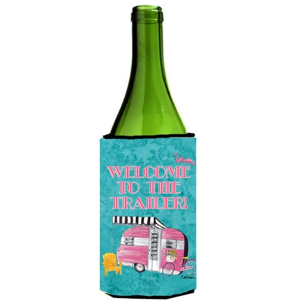 Carolines Treasures Welcome To The Trailer Retro Glamping Trailer Wine bottle sleeve Hugger - 24 oz. - 8783LITERK