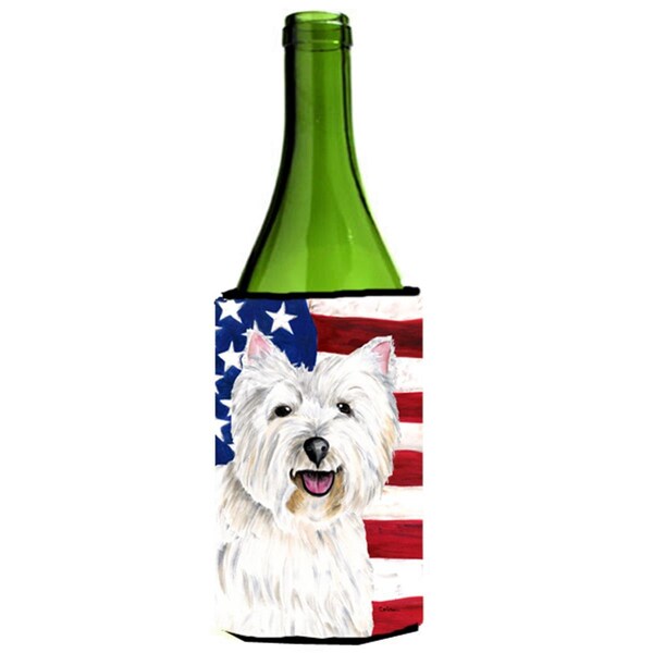 Carolines Treasures Usa American Flag With Westie Wine bottle sleeve Hugger - 24 oz. - SC9008LITERK
