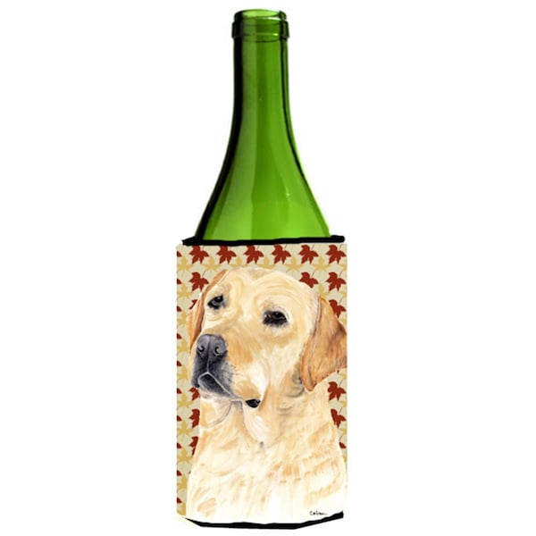 Carolines Treasures Labrador Yellow Fall Leaves Portrait Wine Bottle   Hugger - 24 oz. - SC9216LITERK