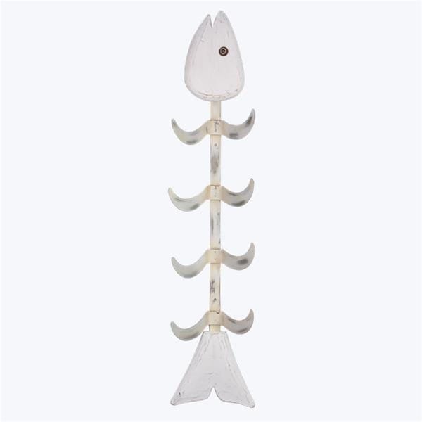 Desorden Wood White Washed Fish Skeleton Wine Holder - DE4263417