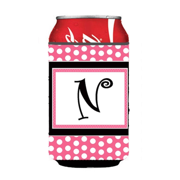 Carolines Treasures Letter N Initial Monogram - Pink Black Polka Dots Can or Bottle  Hugger - CJ1001-NCC
