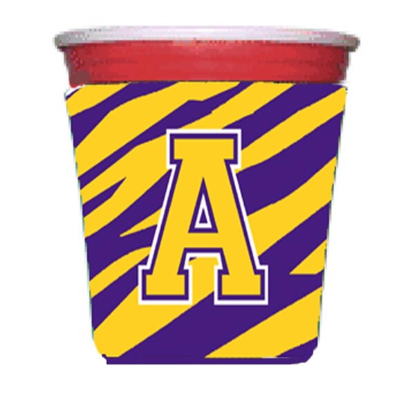 Carolines Treasures Tiger Stripe - Purple Gold Letter A Monogram Initial Red Solo Cup  Hugger - CJ1022-A-RSC