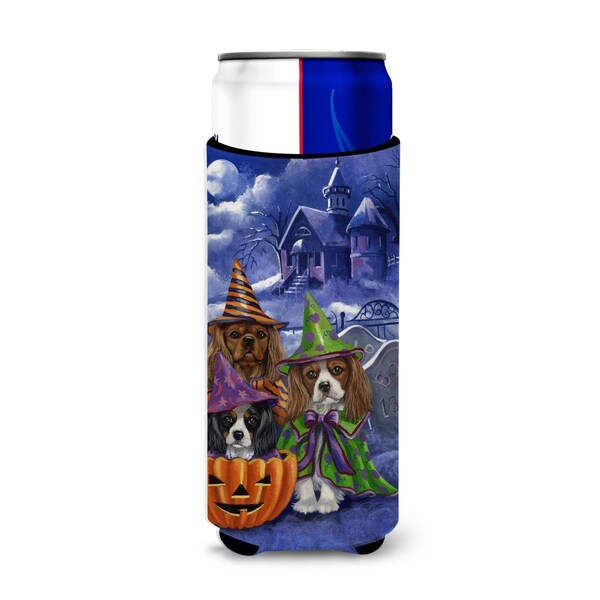 Carolines Treasures 12 oz Cavalier Spaniel Halloween House Ultra Hugger for Slim Cans - PPP3064MUK