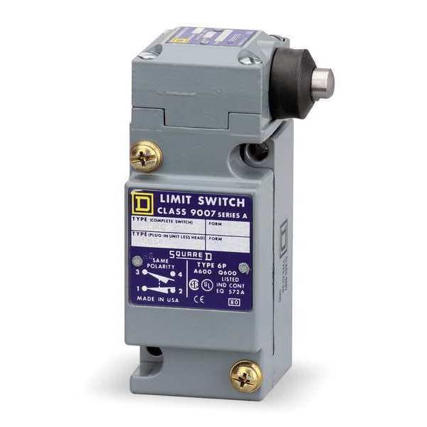 Interruptor de límite de servicio pesado Telemecanique Sensors, tipo pistón, 2NC/2NO, 10A @ 600V AC, Ubicación del actuador: Lateral - 9007C62G